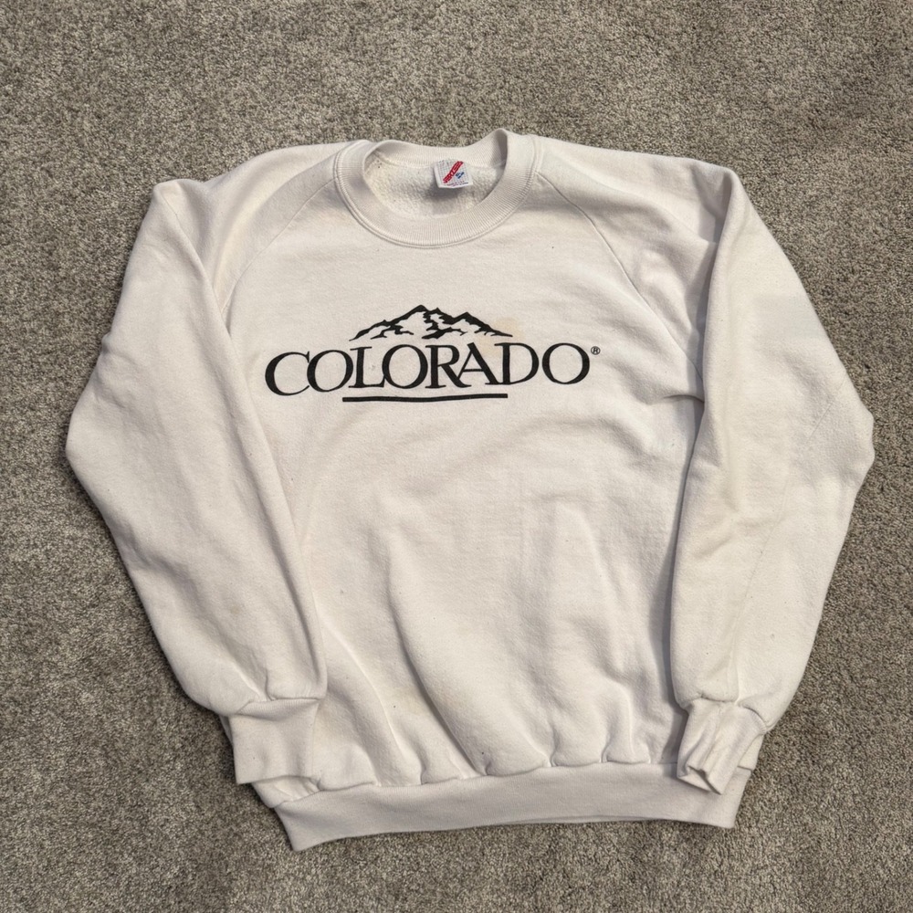 Vintage Jerzees Colorado Mountain Graphic Sweatshirt White XL Made in USA